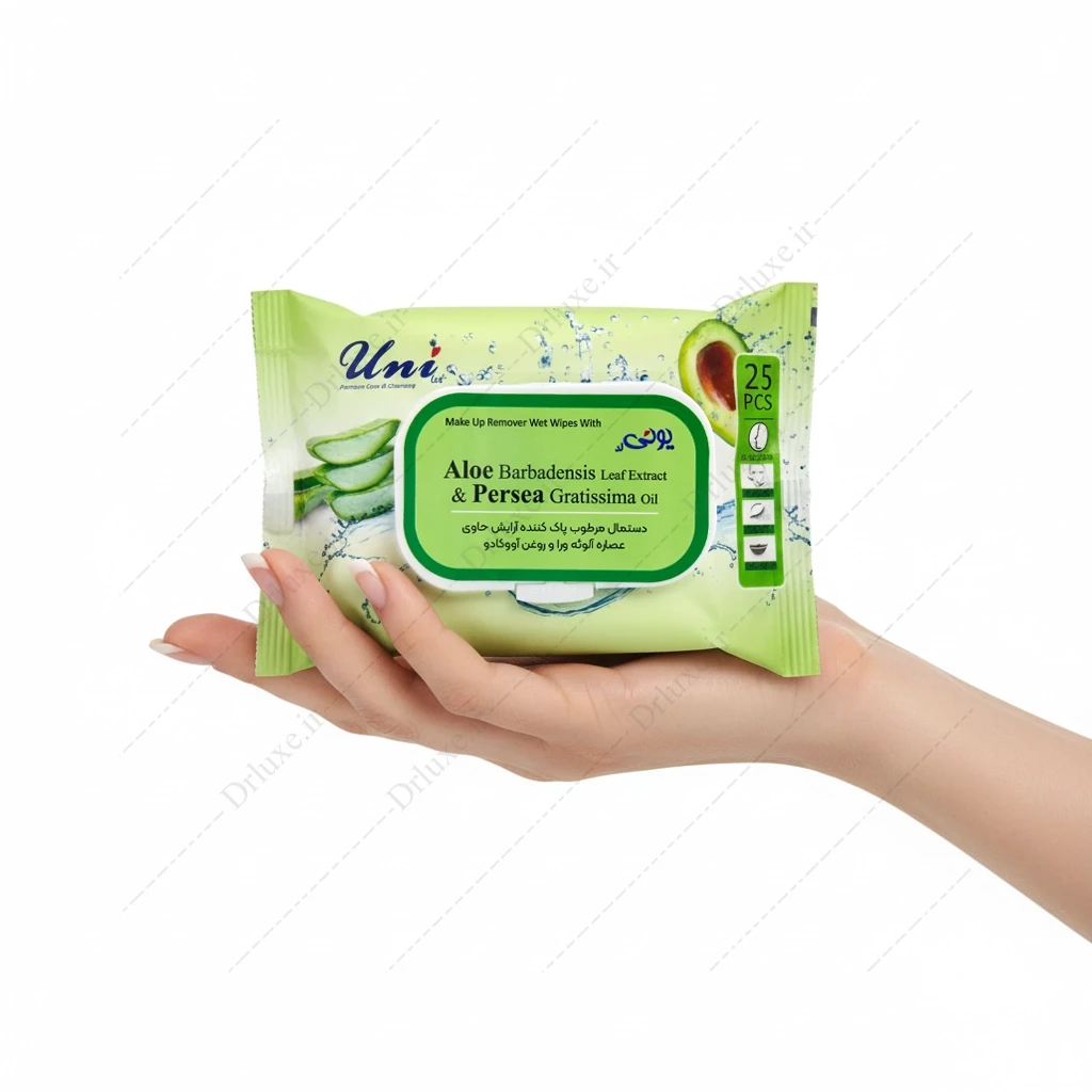دستمال مرطوب آرایشی یونی‌ لد حاوی عصاره آلوئه ورا و روغن آووکادو 25 عدد
